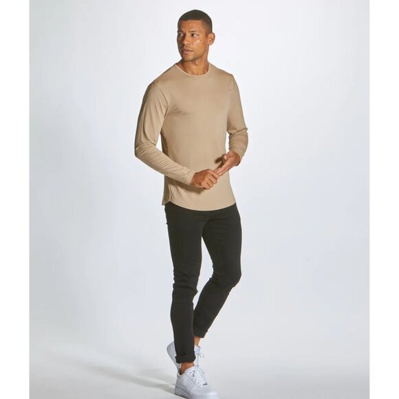 CUTS Tan Cotton Blend Stretch AO Long Sleeve Curve-Hem Tee - 35569 - Picture 2 of 14